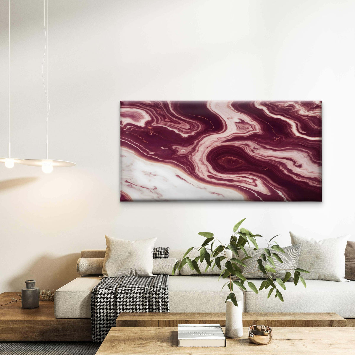 Maroon Rose Gold Marble Wall Art Canvas Office Home Room Framed 120x60cm