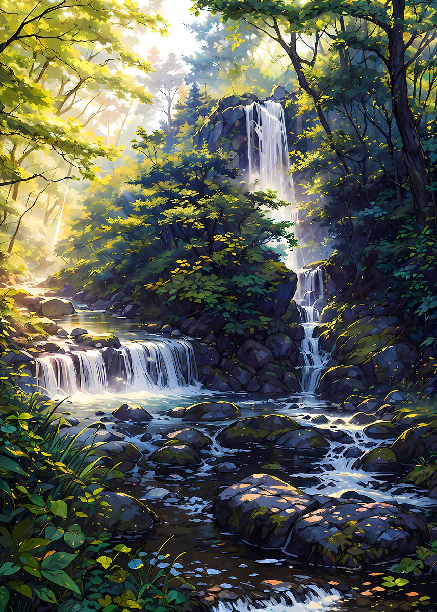 Tropical Forest Stream Waterfall 60x90cm Metal Print Ready to Hang