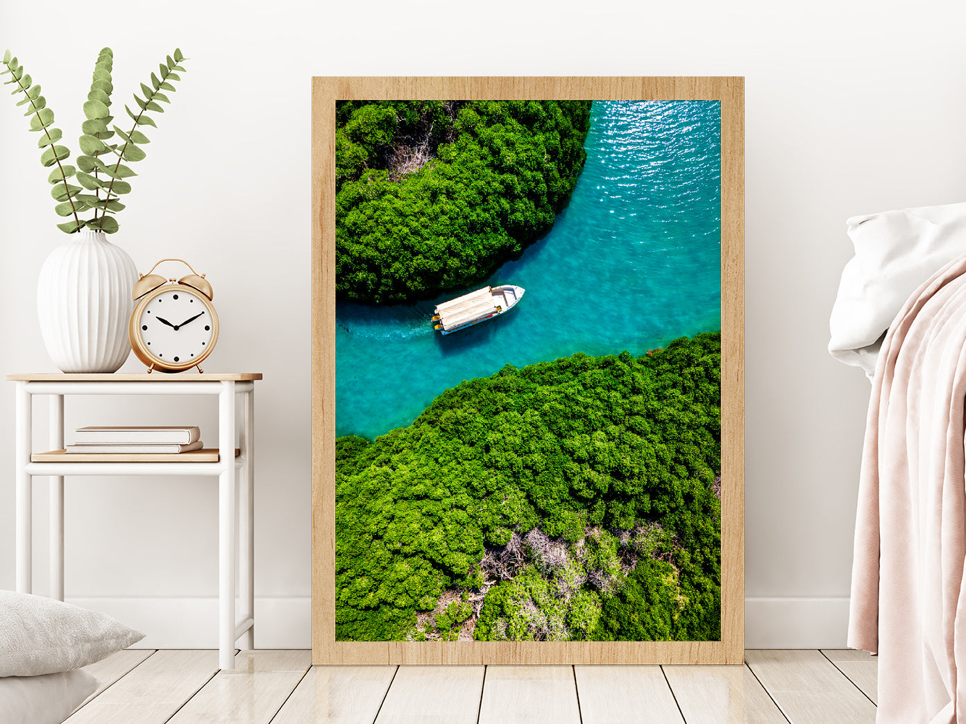 Mangrove Forest Farasan Island Glass Framed Wall Art, Ready to Hang Quality Print Without White Border Oak