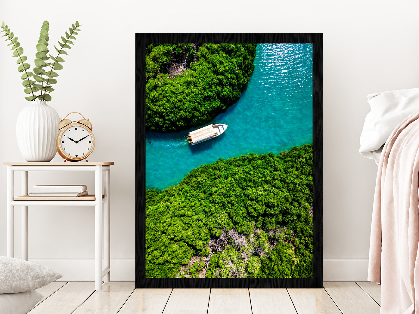 Mangrove Forest Farasan Island Glass Framed Wall Art, Ready to Hang Quality Print Without White Border Black