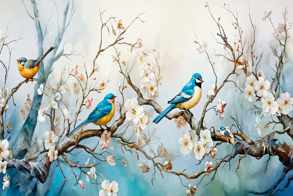 Vibrant Birds Perched on Branches Wall Art Decor 100% Australian Made