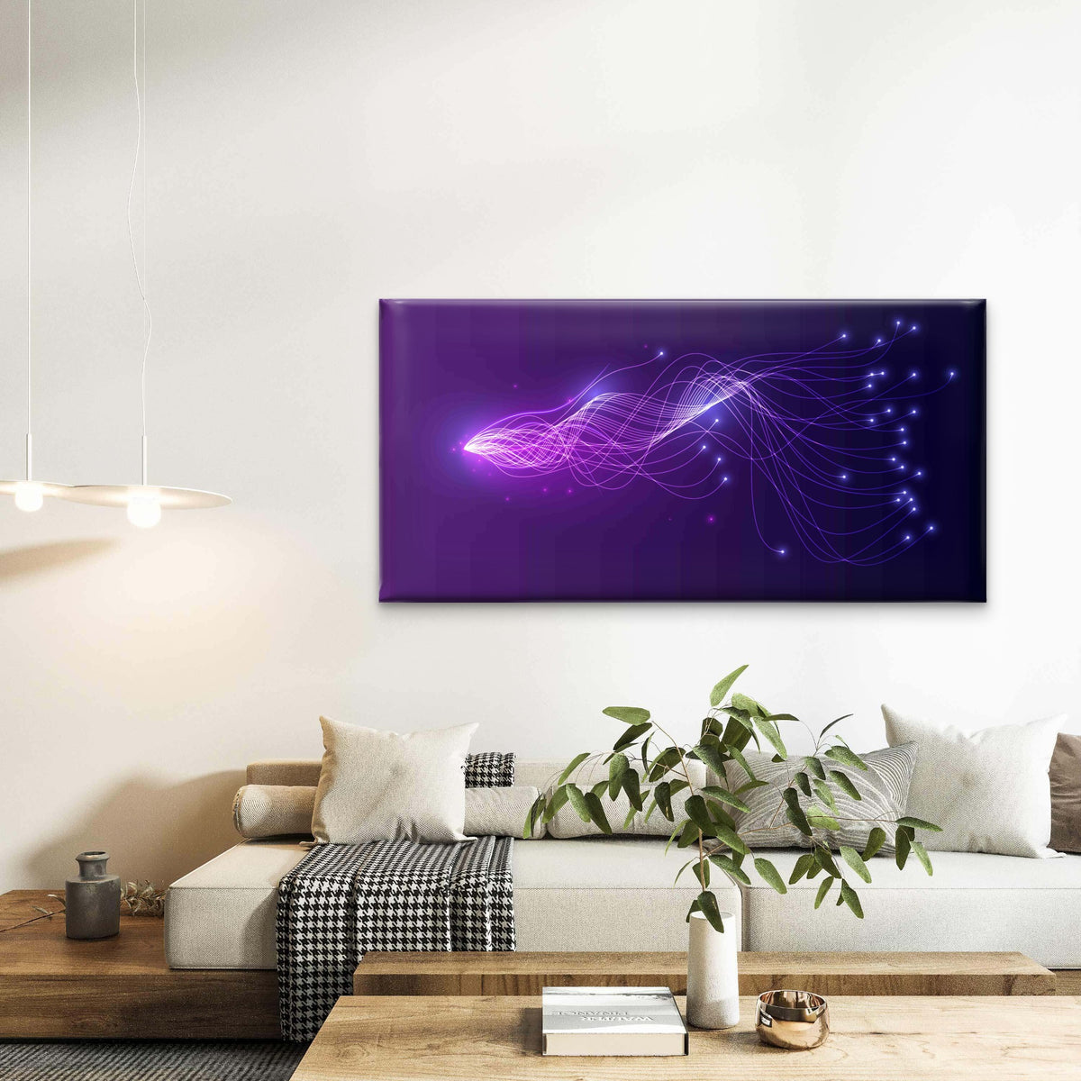 Fiber Optic Cable with Glowing Wall Art Canvas Office Home Room Framed 120x60cm