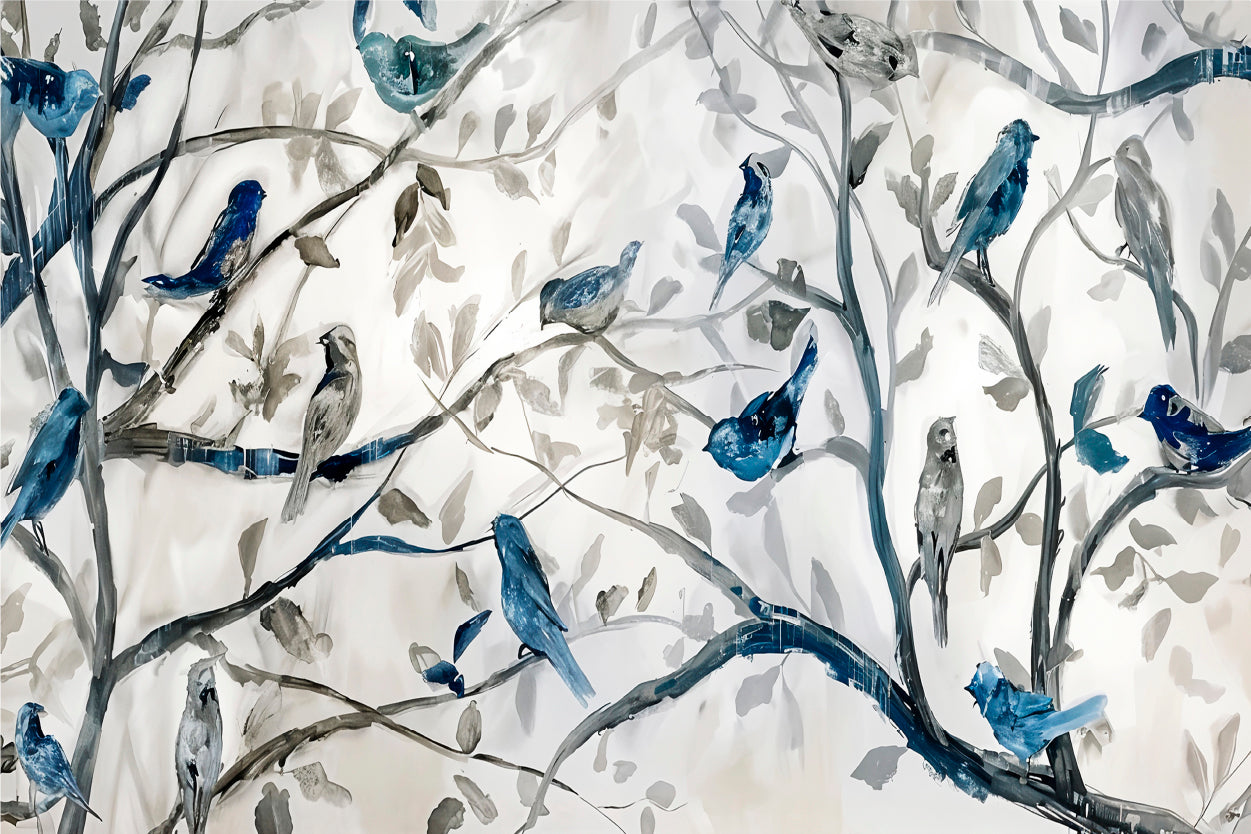 Neutral Color Birds Perched on Branches Wall Art Decor 100% Australian Made