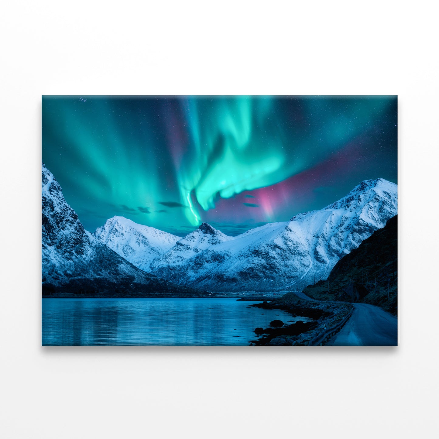 Northern Lights over Snowy Mountains Wall Art Decor 100% Australian Made
