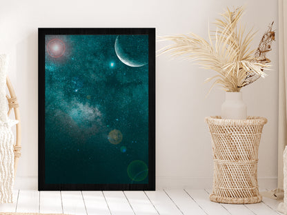 Milky Way Night Sky Clouds & Moon Glass Framed Wall Art, Ready to Hang Quality Print Without White Border Black