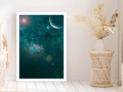 Milky Way Night Sky Clouds & Moon Glass Framed Wall Art, Ready to Hang Quality Print Without White Border White