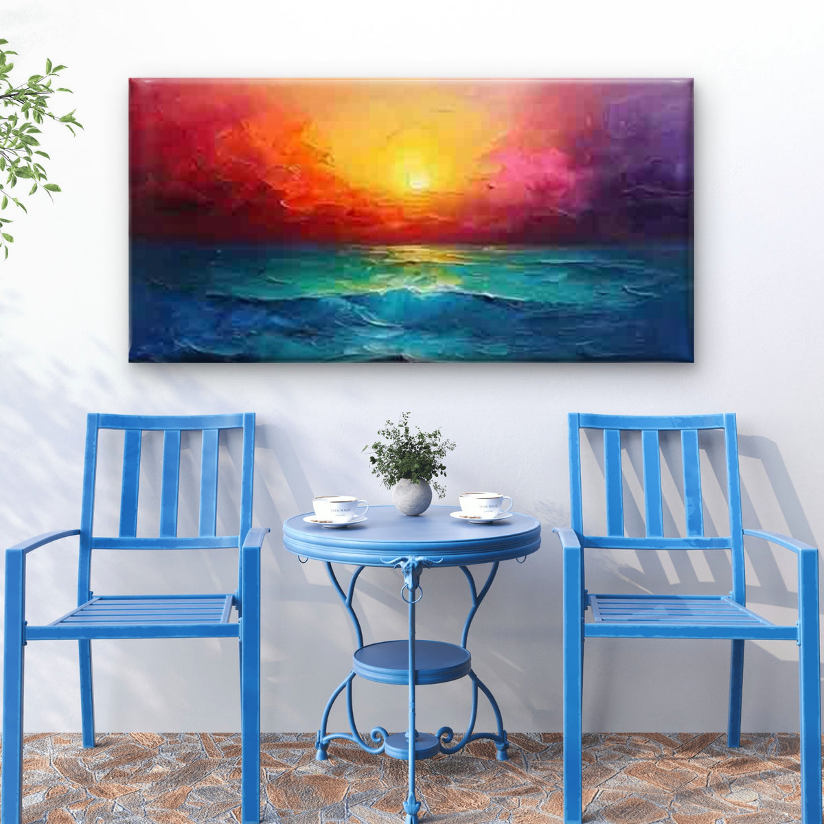 Orange-Purple-Blue Ocean Sunset Wall Art Canvas Office Home Room Framed 120x60cm