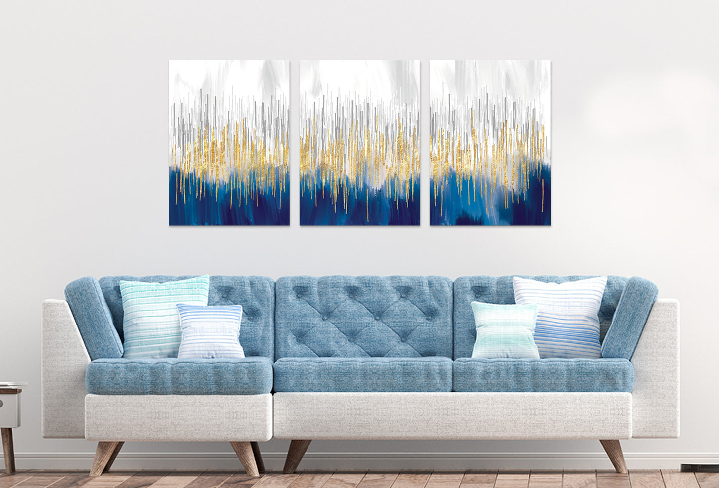 3pcs Blue Gold Abstract Design Painting Wall Art Set Canvas Framed 40x60cm - High Quality Print 100% Australian Made Wall Canvas Ready to Hang