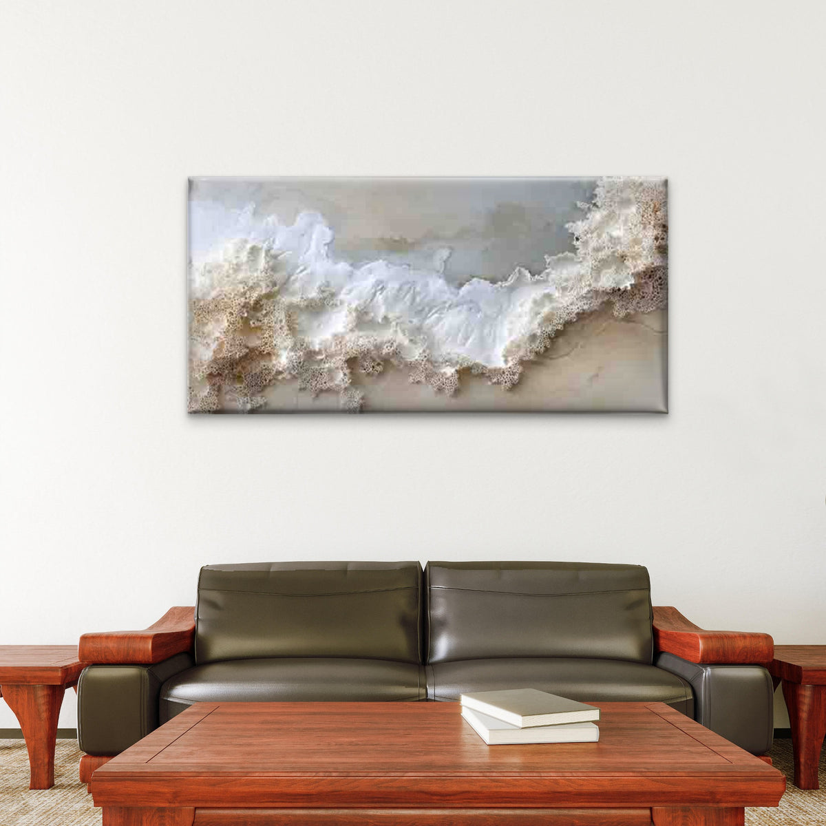 Abstract Ocean Waves Sandy Wall Art Canvas Office Home Room Framed 120x60cm