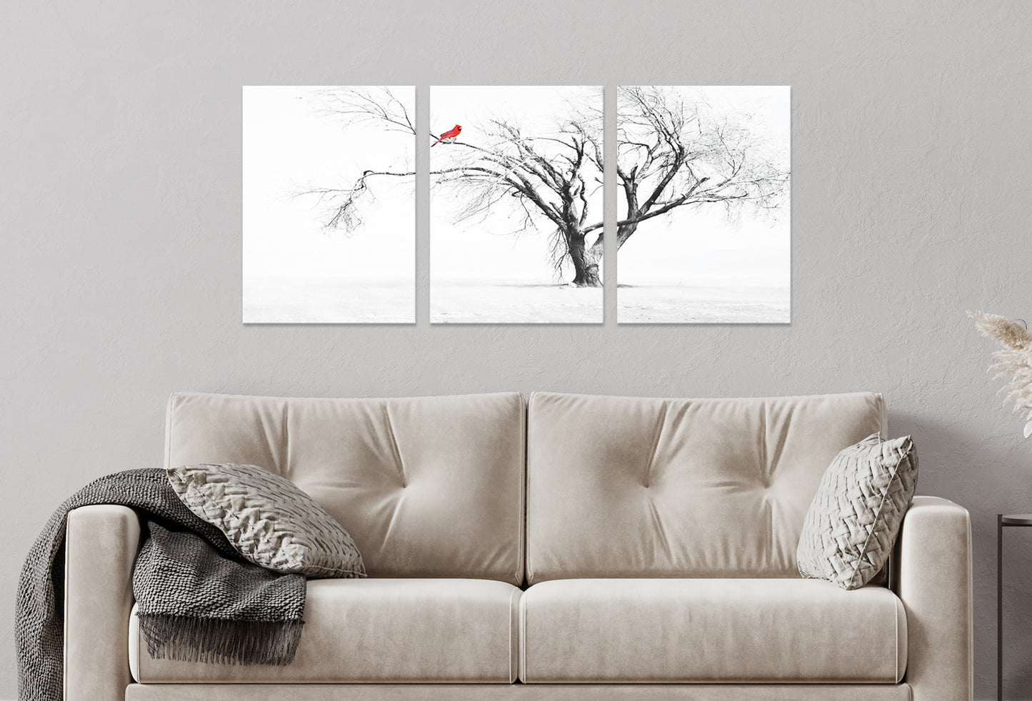 3pcs Winter White Black Tree with Red Bird Wall Art Set Canvas Framed 40x60cm - High Quality Print 100% Australian Made Wall Canvas Ready to Hang