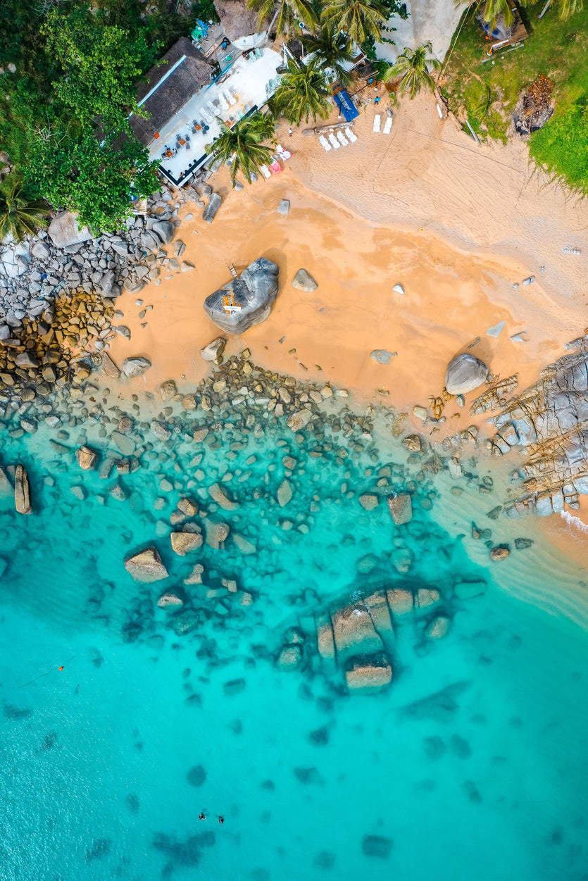 Nui hidden Beach Seashore Aerial Photograph Glass Framed Wall Art, Ready to Hang Quality Print