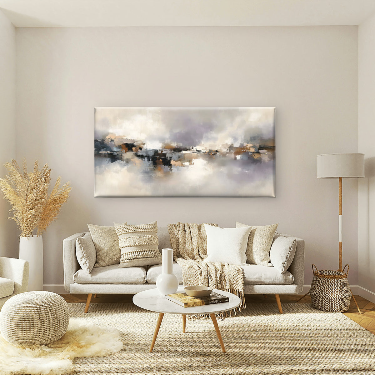 Modern Neutral Abstract Wall Art Canvas Office Home Room Framed 120x60cm