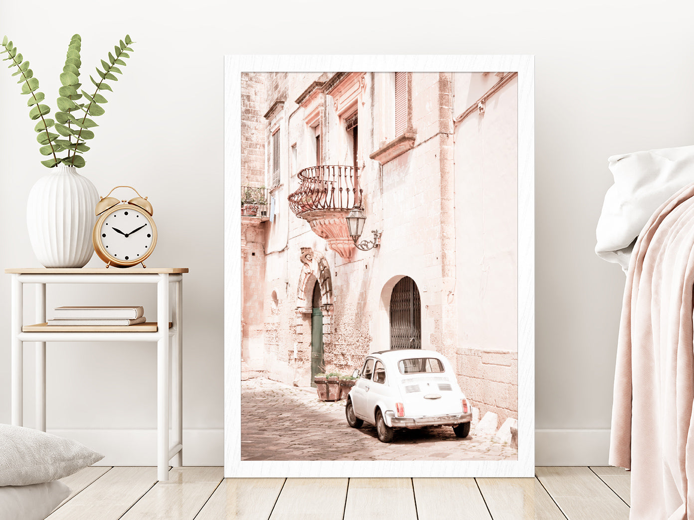 Vintage House Car Faded Photograph Glass Framed Wall Art, Ready to Hang Quality Print Without White Border White