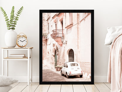 Vintage House Car Faded Photograph Glass Framed Wall Art, Ready to Hang Quality Print Without White Border Black