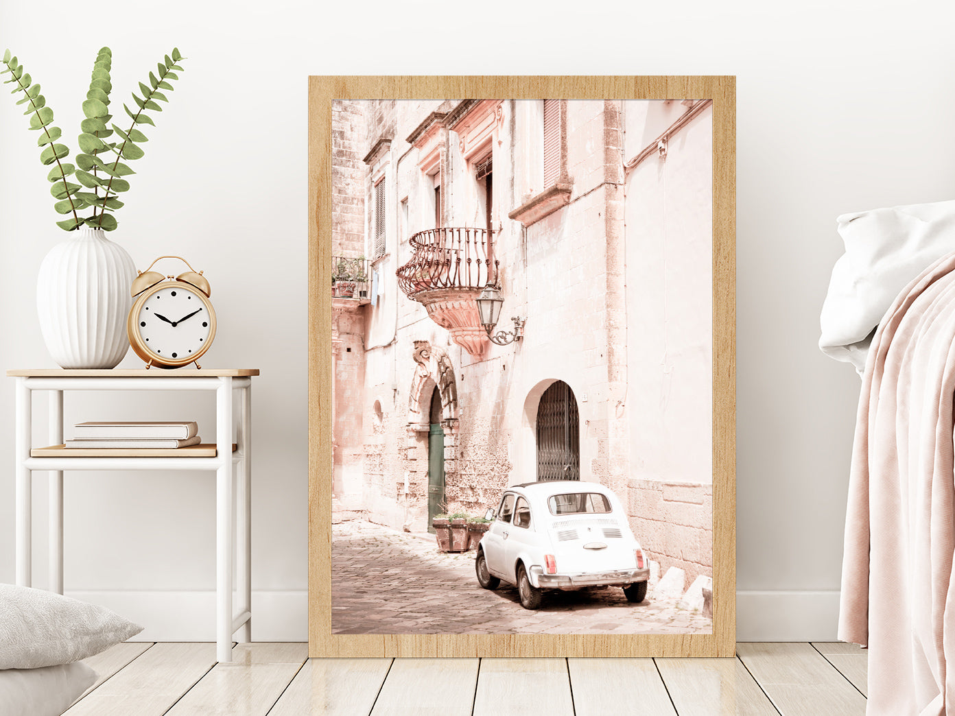 Vintage House Car Faded Photograph Glass Framed Wall Art, Ready to Hang Quality Print Without White Border Oak