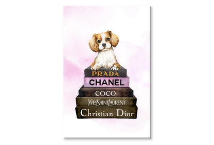 Dog On Book set Fashion Art Wall Art Limited Edition High Quality Print Stretched Canvas None