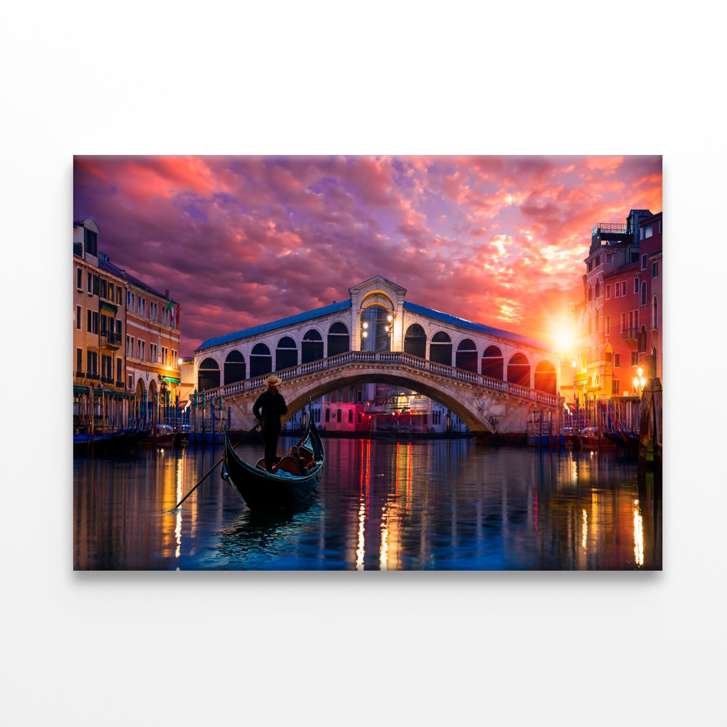 Gondola Near Rialto Bridge Venice Wall Art Decor 100% Australian Made