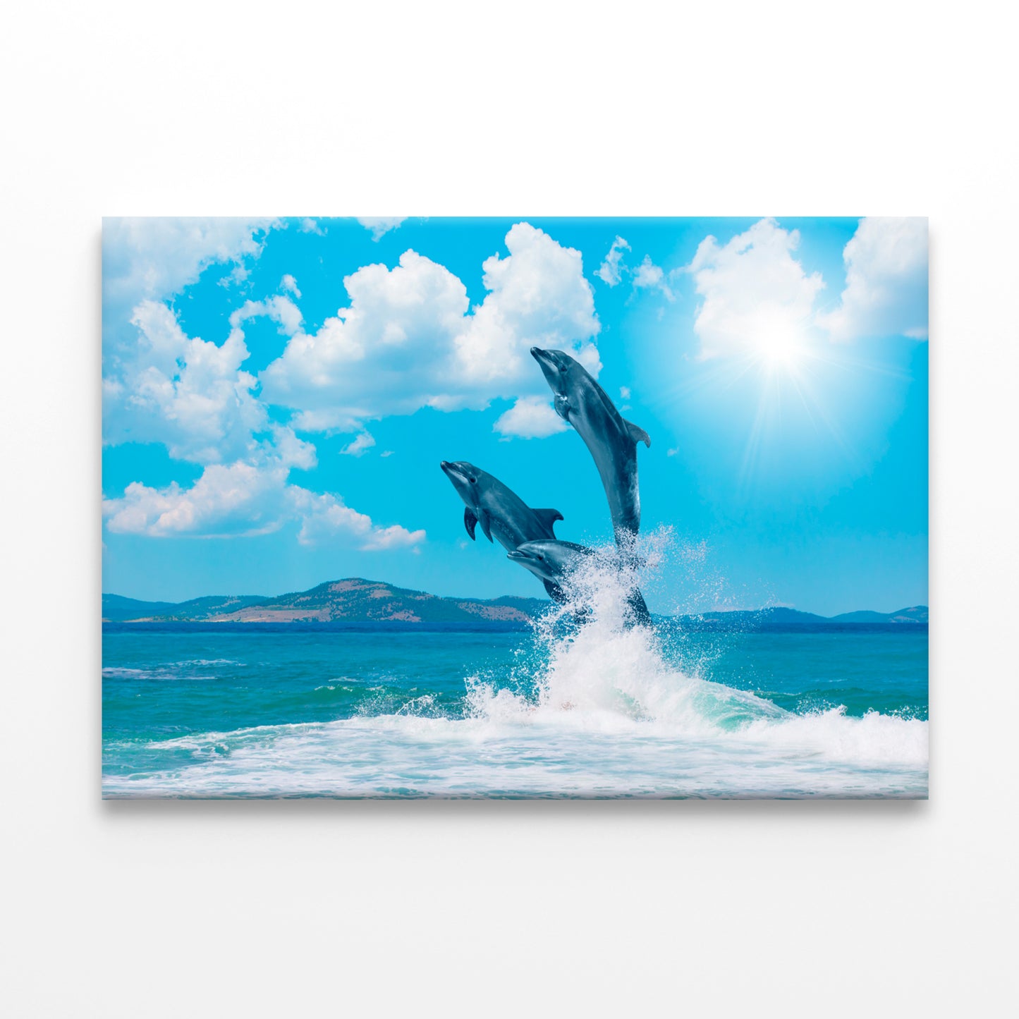 Dolphins Jumping on Water Wall Art Decor 100% Australian Made