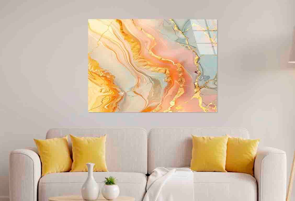 Peach Sage Marbled Tempered Glass Printing Wall Art Australian Made Quality