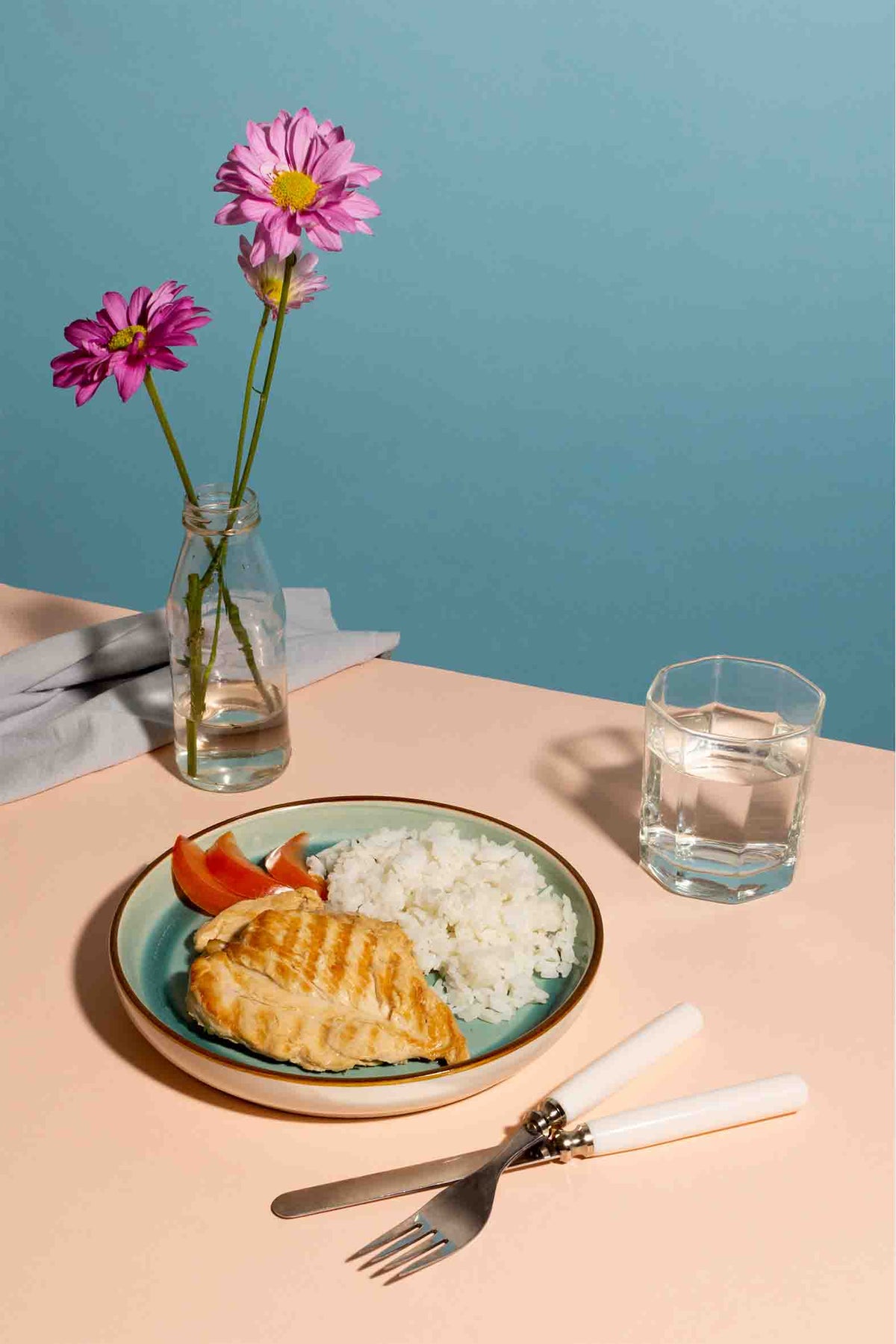 Grilled Chicken Rice Table Meal 40x60cm Metal Print Ready to Hang