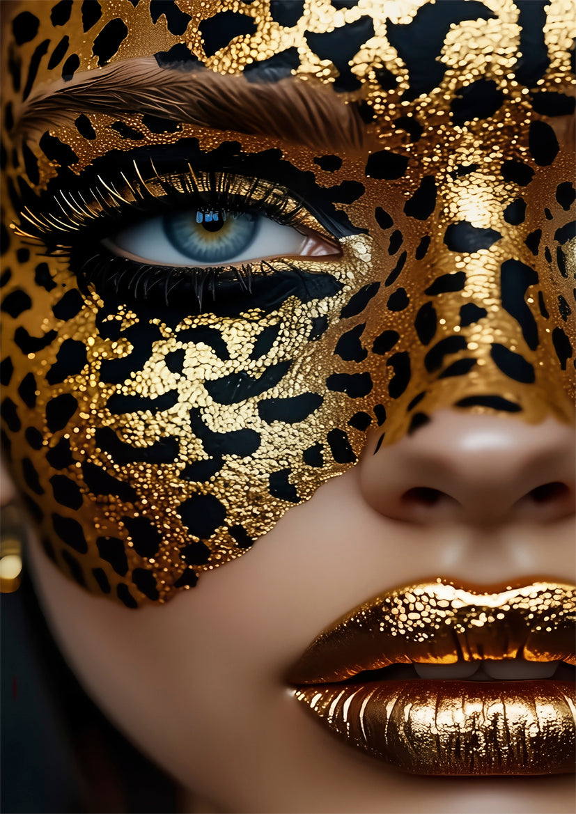 Black & Golden Leopard Woman Face Close-up Luxury Fashion Home Decor Premium Quality Poster Print Choose Your Sizes