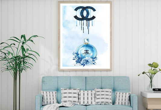 Luxury Blue Perfume with Flowers Design Home Decor Premium Quality Poster Print Choose Your Sizes