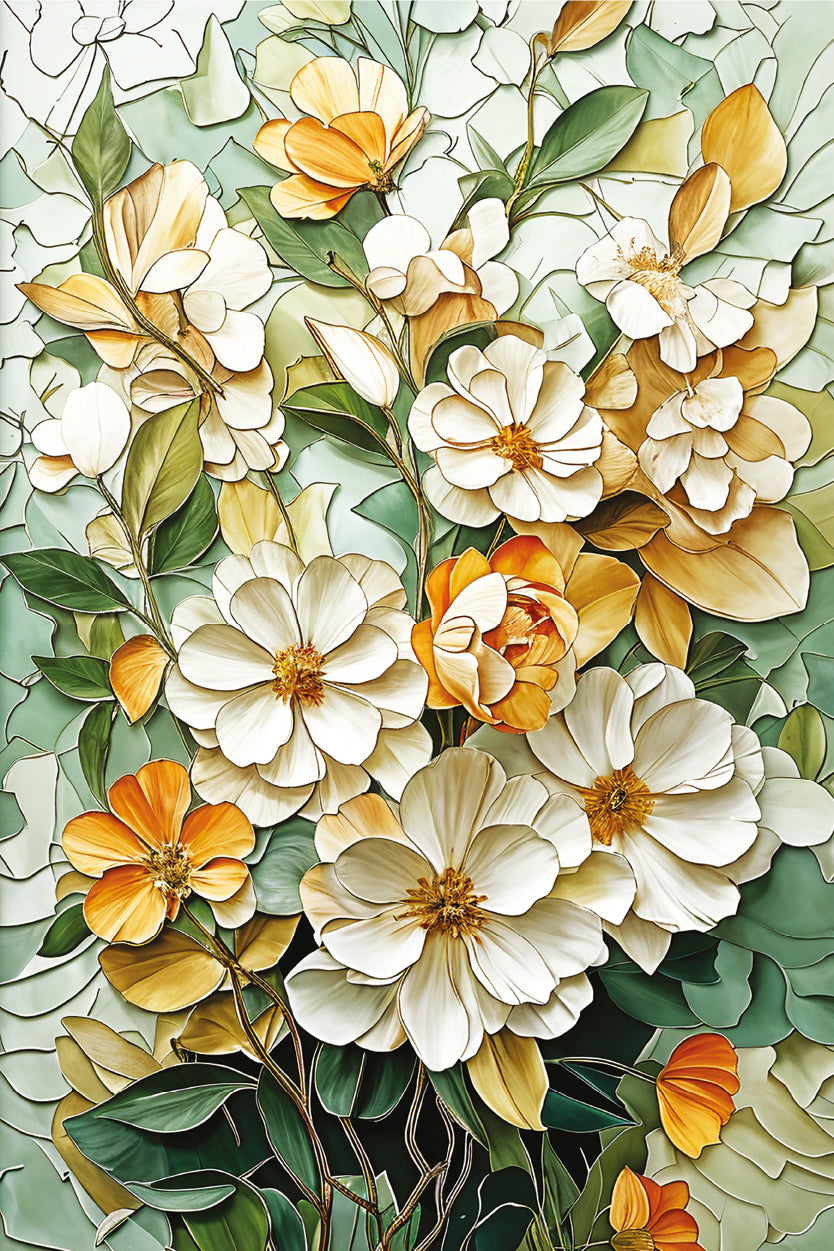 Botanical White Flower Painting Wall Art Decor 100% Australian Made