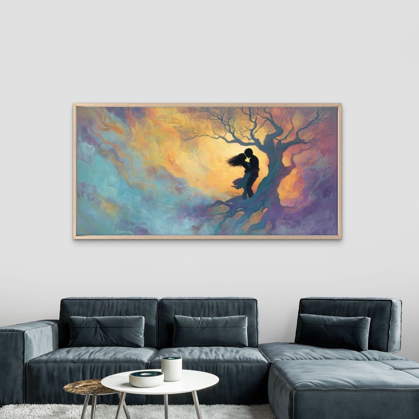 Romantic Couple Canvas Painting Wall Art Canvas Office Home Room Framed 120x60cm