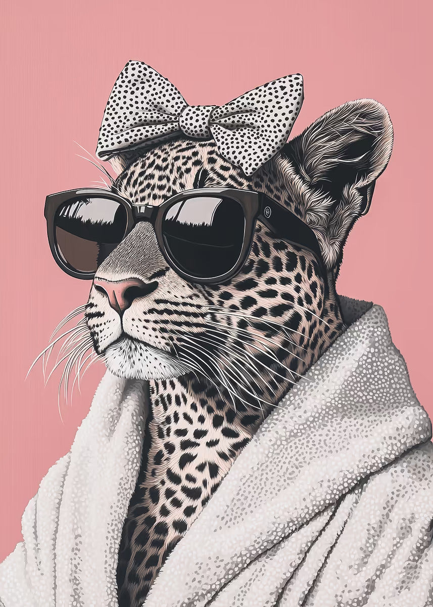 Stylish Leopard with Spa Robe Fashion Home Decor Premium Quality Poster Print Choose Your Sizes - Bella Home Decor