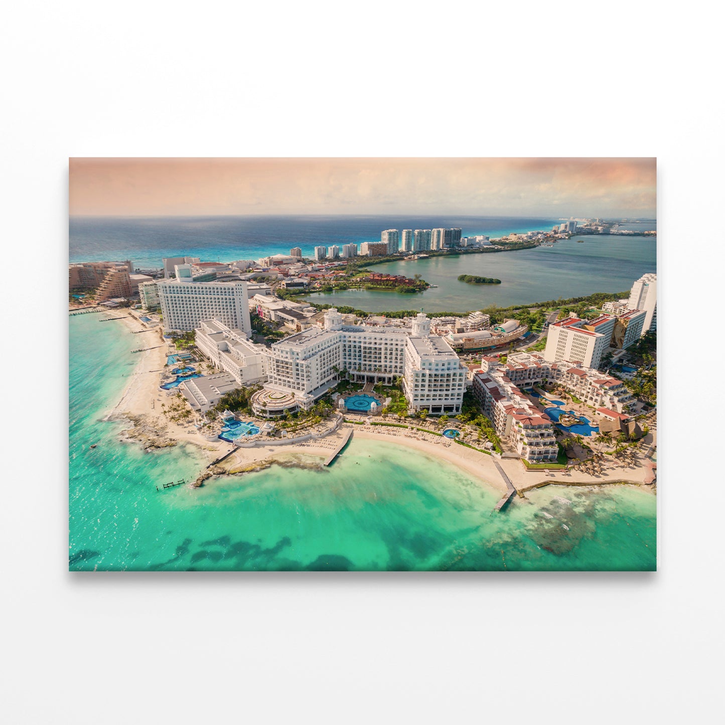 Hotels in Cancun Hotel Zone at Sunset Wall Art Decor 100% Australian Made