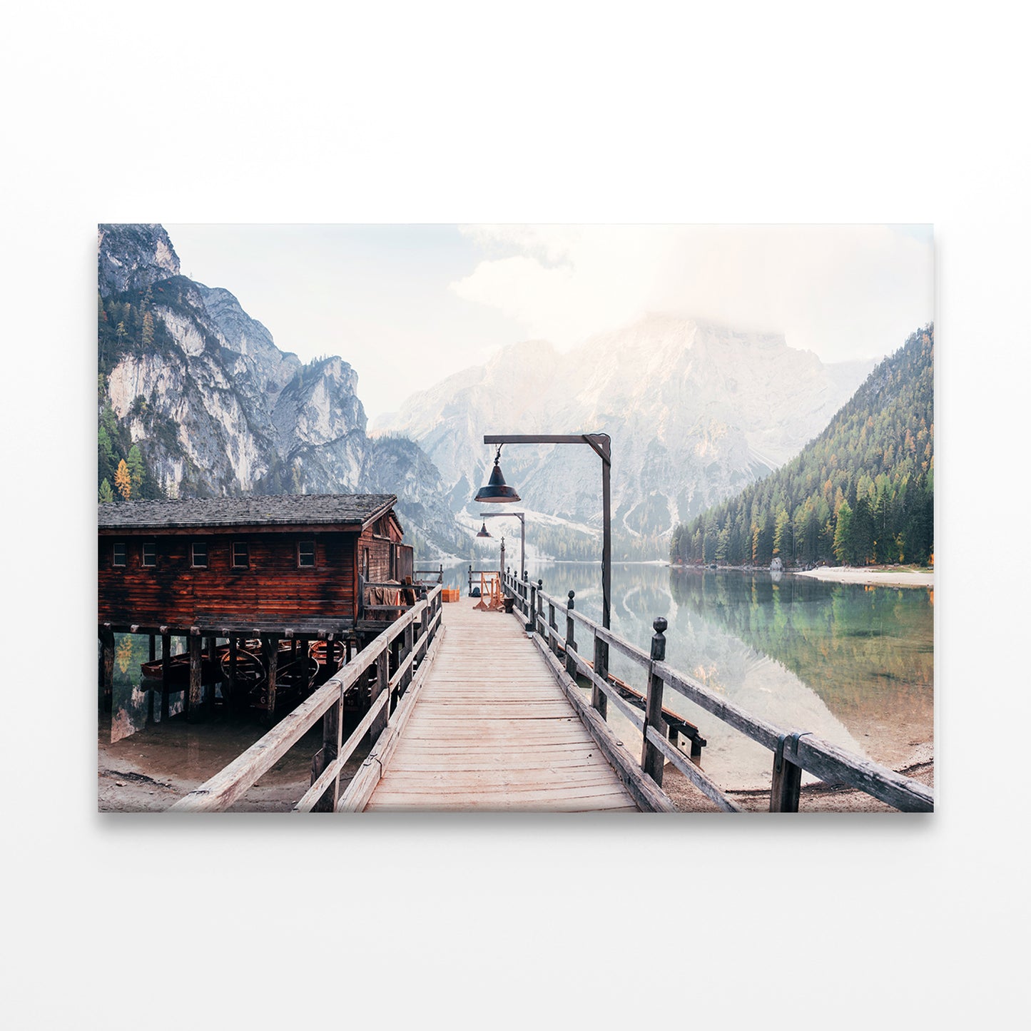 Mountain View with Wooden Pier Wall Art Decor 100% Australian Made