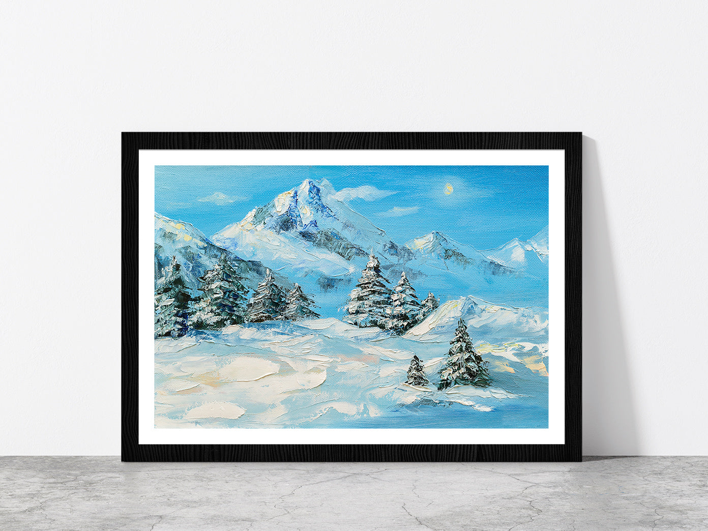 Winter Mountain Landscape & Snow Covered Trees Glass Framed Wall
