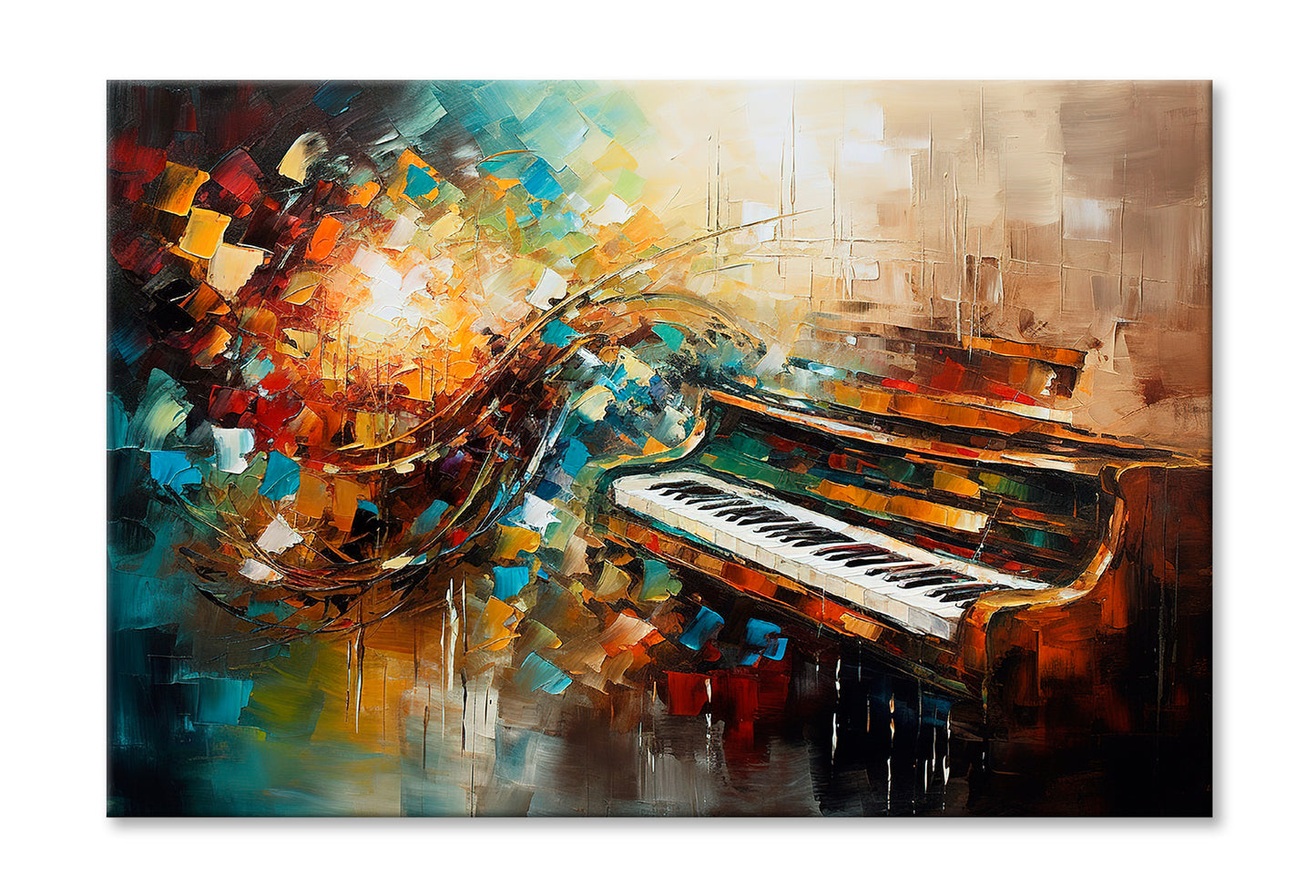 Piano Abstract Musical Oil Painting Wall Art Limited Edition High Quality Print Stretched Canvas None