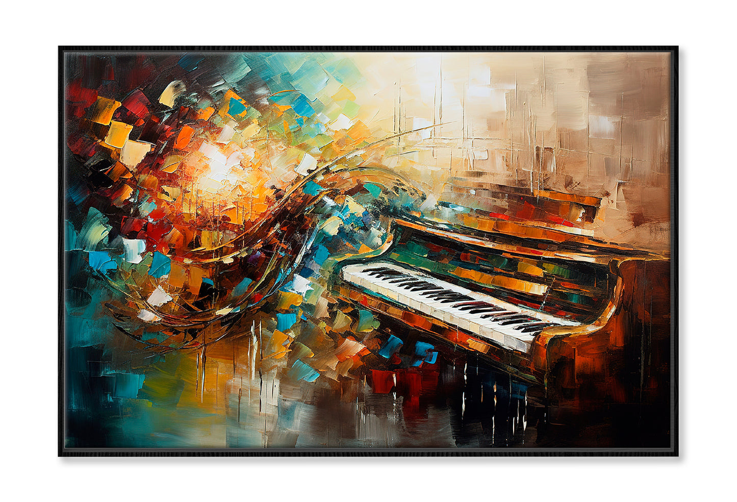 Piano Abstract Musical Oil Painting Wall Art Limited Edition High Quality Print Canvas Box Framed Black