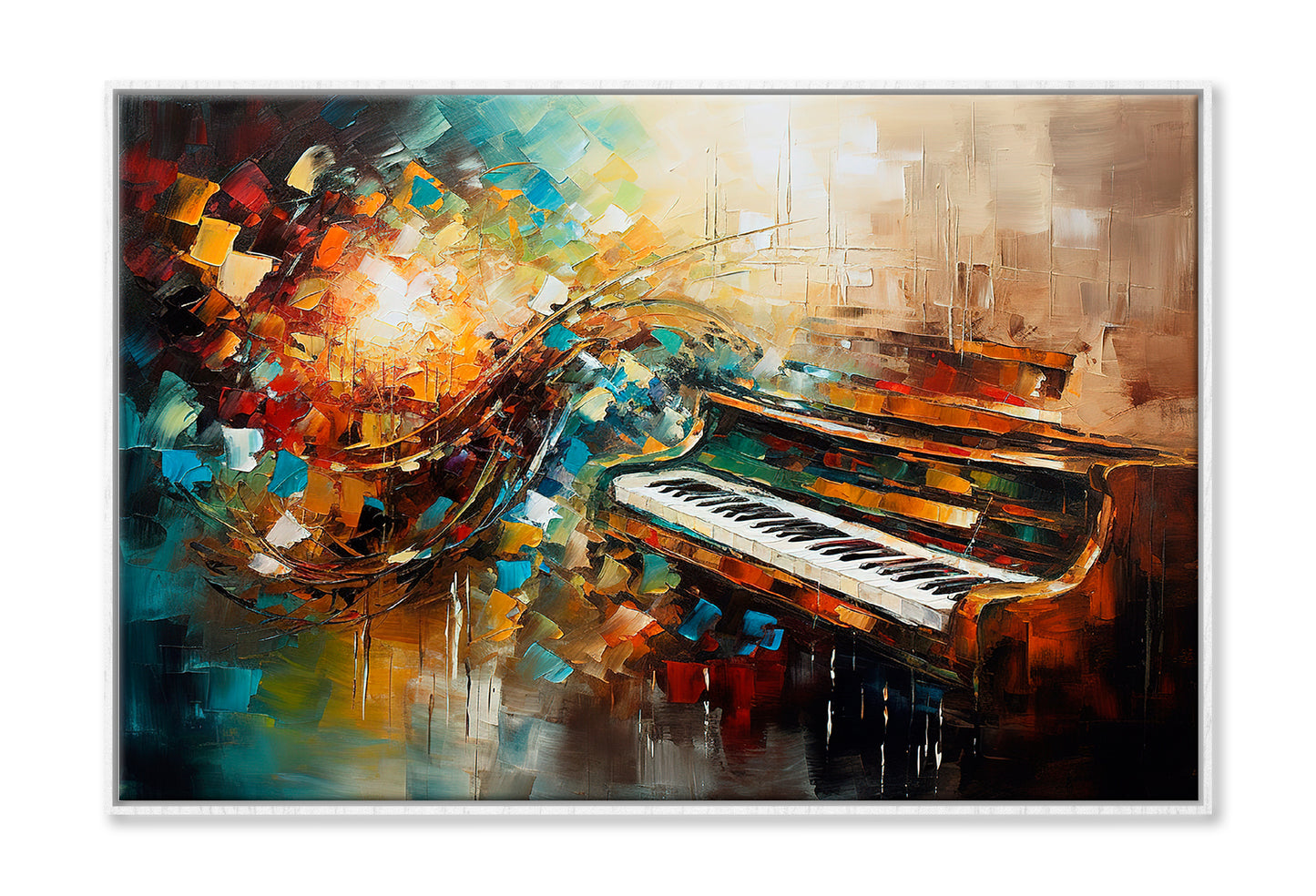Piano Abstract Musical Oil Painting Wall Art Limited Edition High Quality Print Canvas Box Framed White