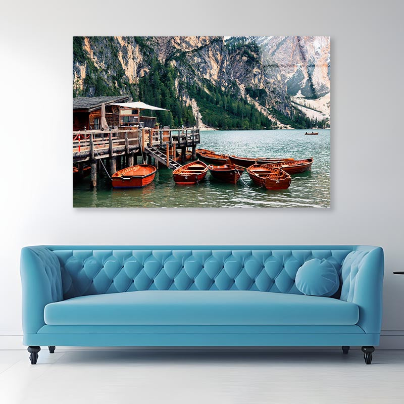 Boathouse Dolomites in Italy Acrylic Glass Print Tempered Glass Wall Art 100% Made in Australia Ready to Hang