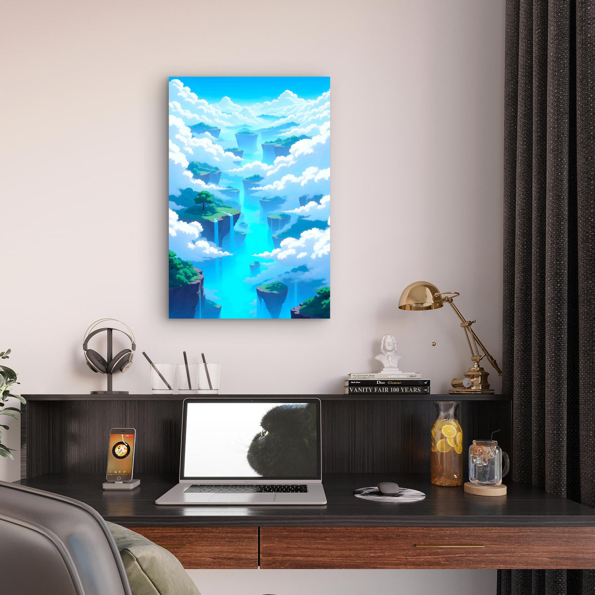 Floating Islands Waterfalls Sky 40x60cm Metal Print Ready to Hang