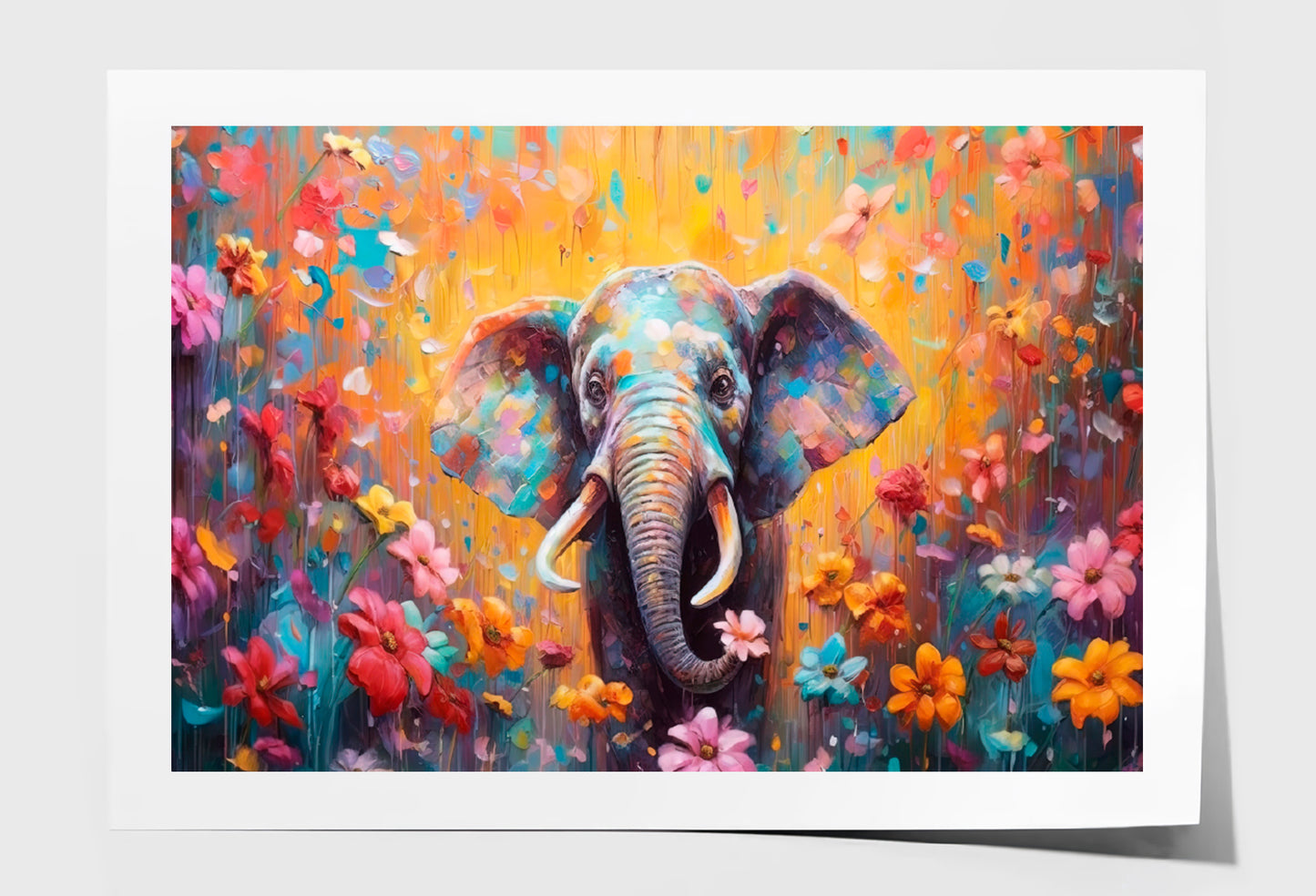 Elephant In Flower Blossom Paint Limited Edition High Quality Print Unframed Roll Canvas None