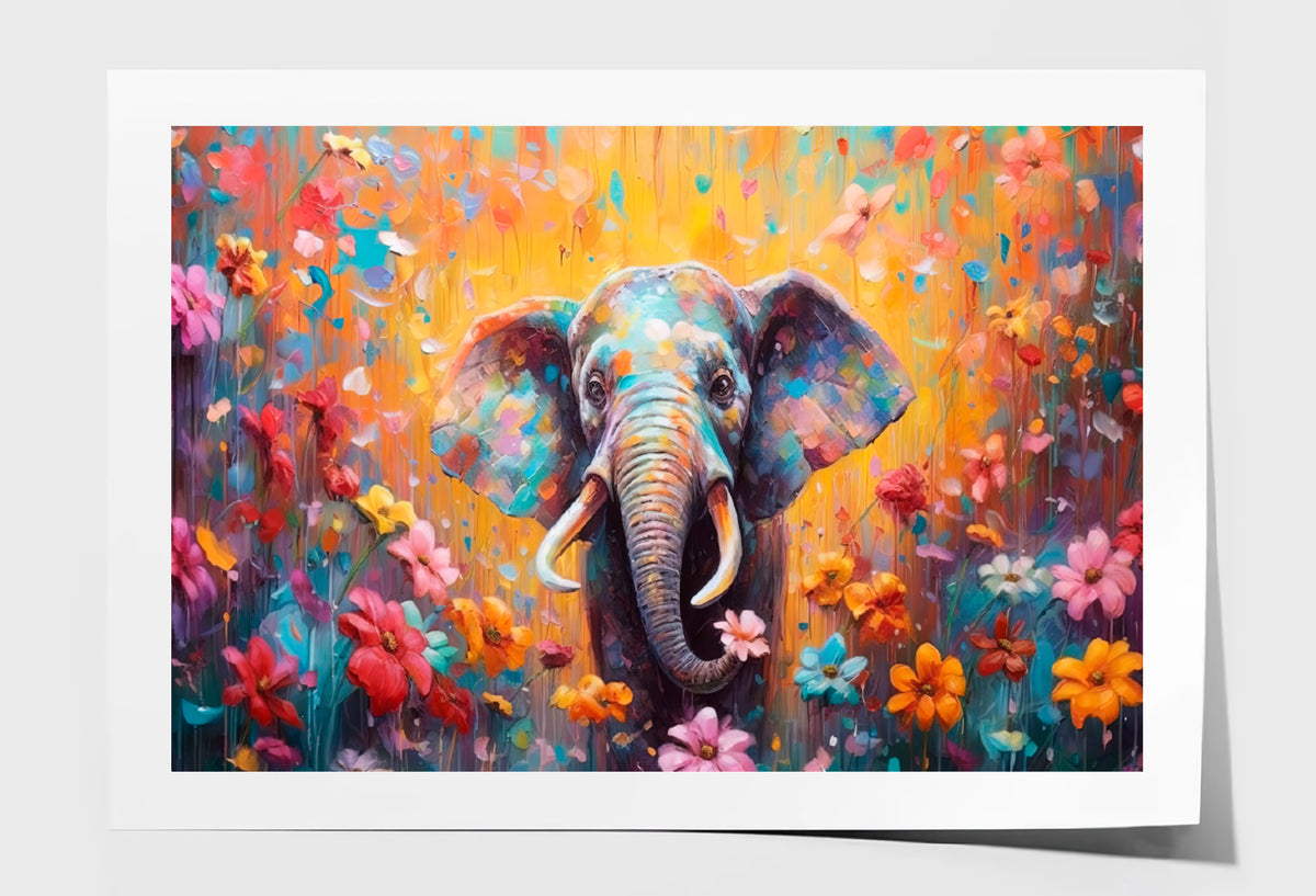 Elephant In Flower Blossom Paint Limited Edition High Quality Print Unframed Roll Canvas None