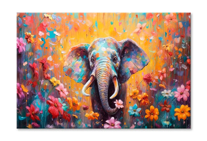 Elephant In Flower Blossom Paint Limited Edition High Quality Print Stretched Canvas None