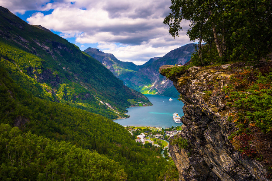 Flydalsjuvet Viewpoint In Norway Glass Framed Wall Art, Ready to Hang Quality Print