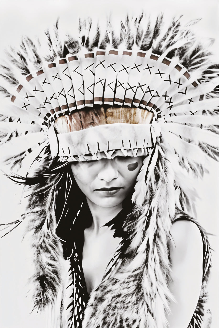 Red Indian Woman Headdress Neutral Color Print 100% Australian Made