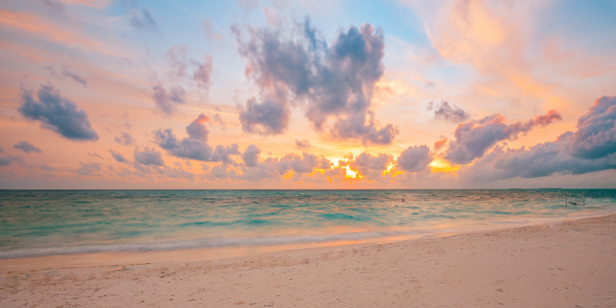 Tropical Beach Sunset Ocean Wall Art Canvas Office Home Room Framed 120x60cm