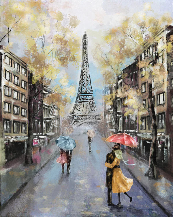 Romantic Paris Eiffel Tower & Couple Walking Painting 60x90cm Print 100% Australian Made - Bella Home Decor