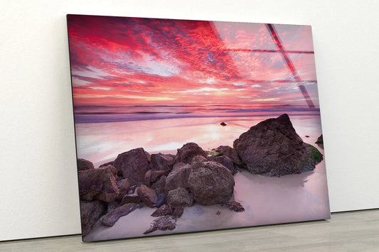 Beach with Rocks Sunset UV Direct Aluminum Print Australian Made Quality