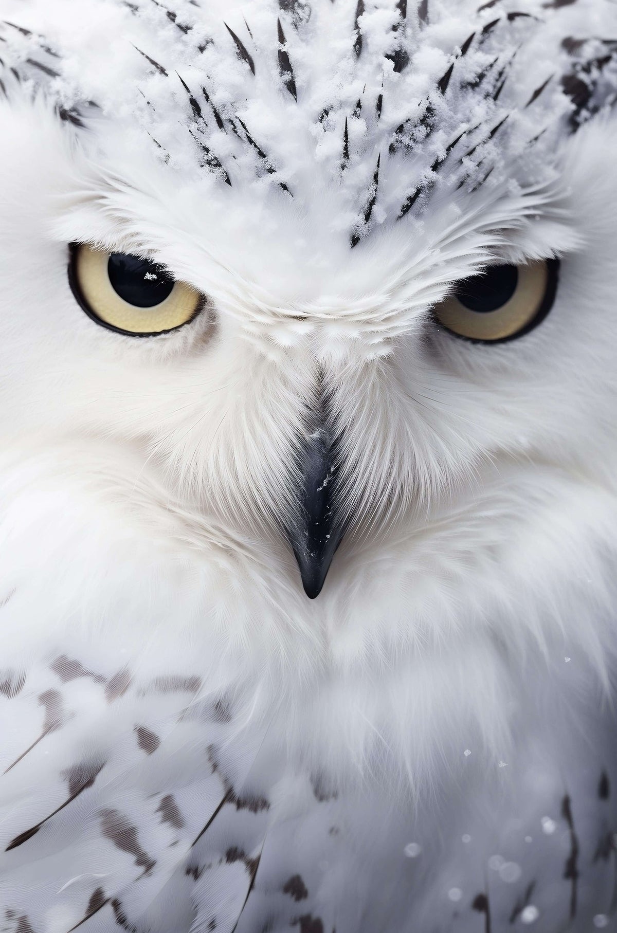 White Arctic Owl Eyes Feather Wildlife 40x60cm Metal Print Ready to Hang