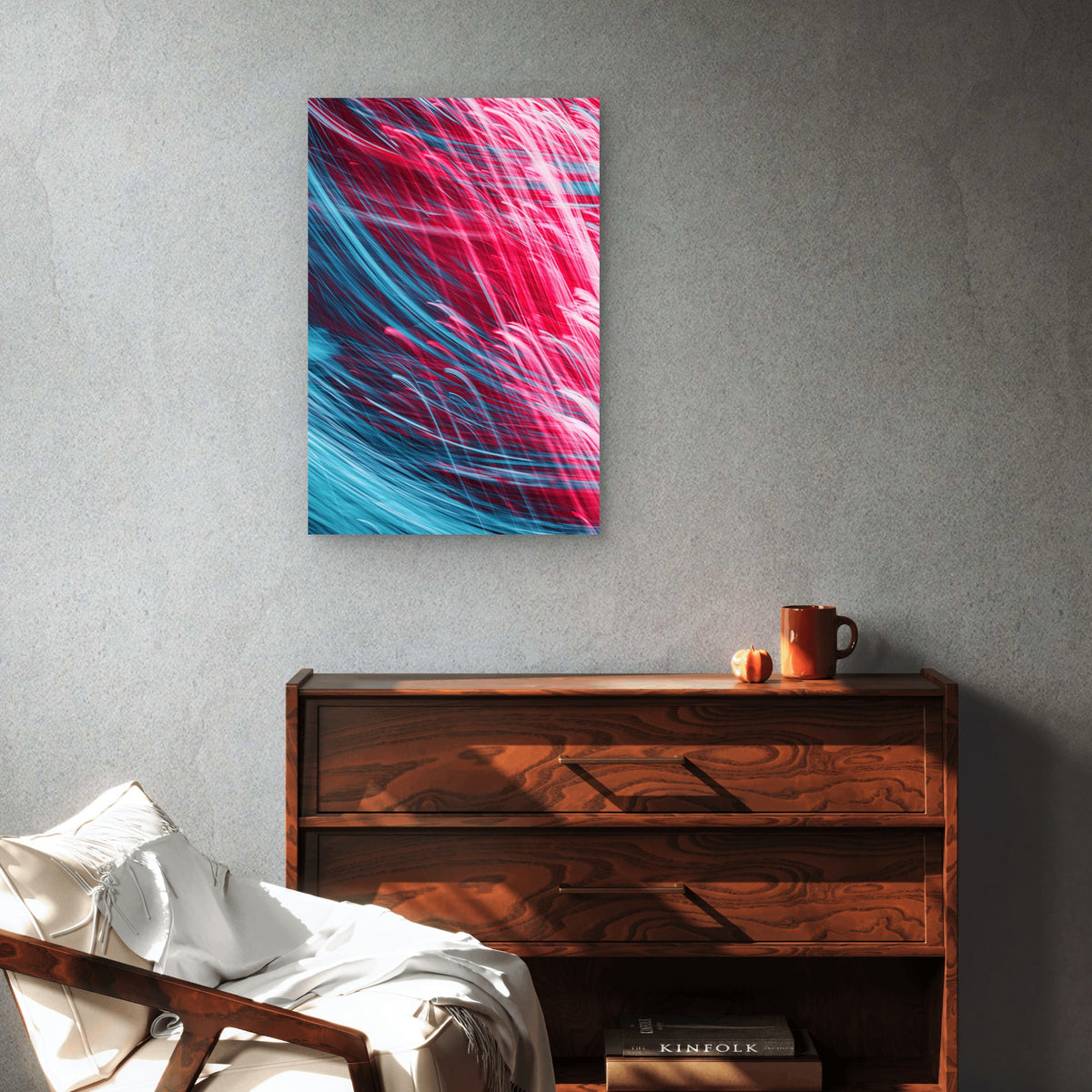 Abstract Red and Blue Light Streaks 40x60cm Metal Print Ready to Hang