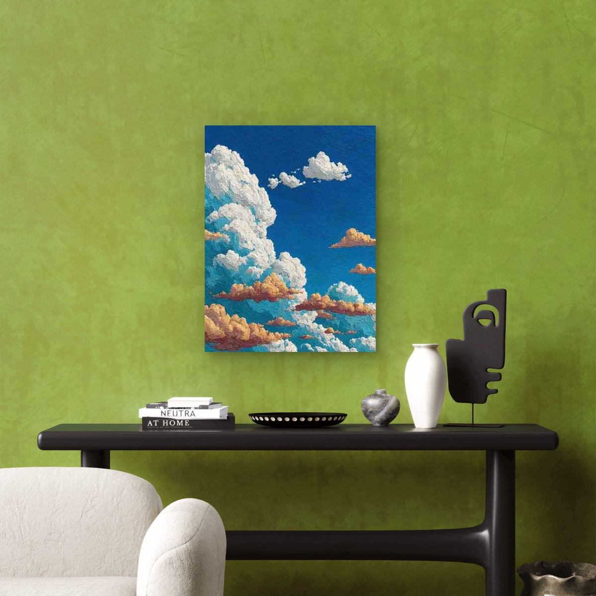 Depicting White Clouds Against a Blue Background Metal Print Ready to Hang