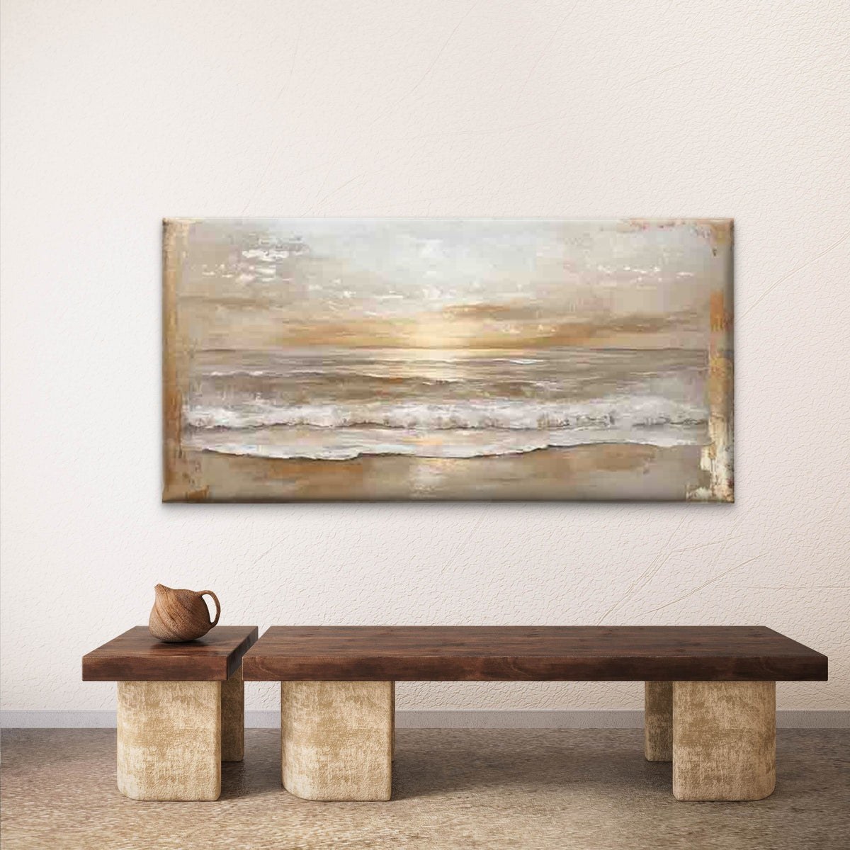 Beach Sunset Waves Wall Art Canvas Office Home Room Framed 120x60cm