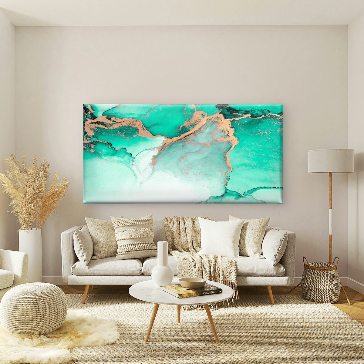 Emerald and Gold Marble Wall Art Canvas Office Home Room Framed 120x60cm